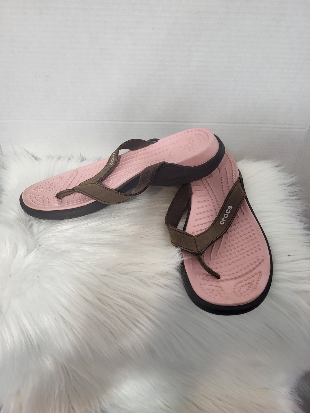 Crocs Women’s Pink and Brown Flip Flop Sandals, Size 9